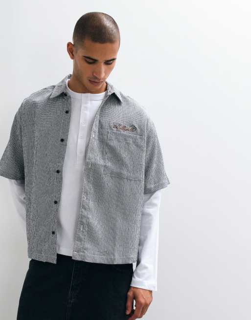 ASOS DESIGN – Kastiges Oversize-Hemd in Schwarz mit kleinem Karomuster, 5 von 5
