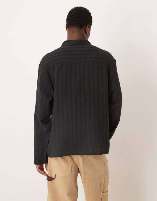 ASOS DESIGN – Kastiges Oversize-Hemd in Schwarz mit Lochstickerei, 4 von 5
