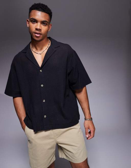 ASOS DESIGN – Kastiges Oversize-Hemd in Schwarz mit Strukturmuster