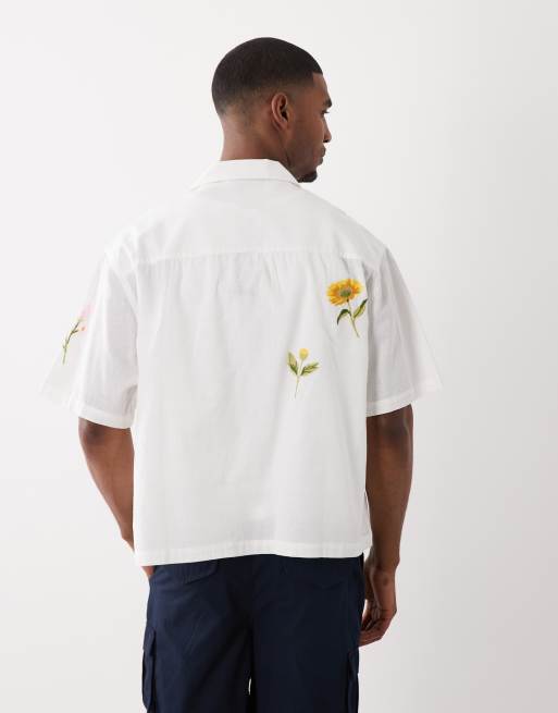 ASOS DESIGN – Kastiges Oversize-Hemd in Weiß mit Leinenanteil und Blumenstickerei, 5 von 5