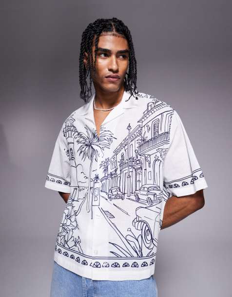 ASOS DESIGN – Kastiges Oversize-Hemd in Weiß mit platziertem Print - view 1