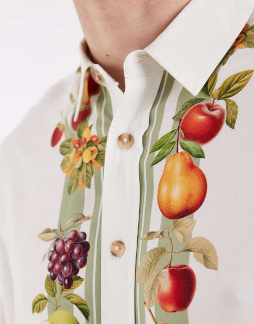 ASOS DESIGN – Kastiges Oversize-Hemd in Wollweiß mit Holiday-Print, Kombiteil, 3 von 5