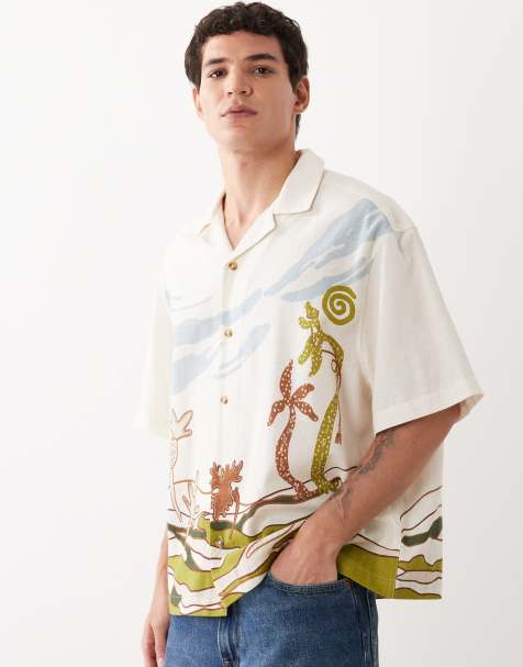 ASOS DESIGN – Kastiges Oversize-Hemd mit Leinenanteil und buntem Muster - view 1