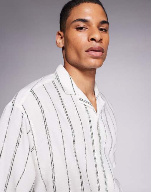 ASOS DESIGN – Kastiges Oversize-Hemd mit Streifen in Grün und Weiß, Reverskragen und Struktur, 2 von 4