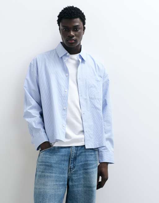 ASOS DESIGN kastiges Oversize-Hemd mit Streifen und Drachenprint in Blau, 2 von 5