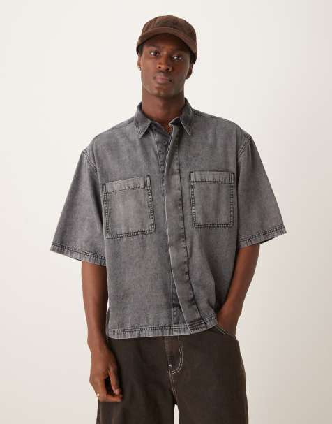 ASOS DESIGN – Kastiges Oversize-Jeanshemd in Grau - view 1