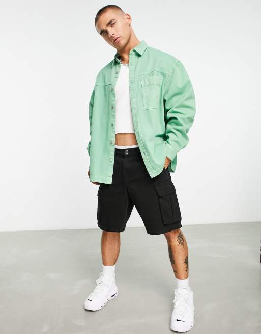 ASOS DESIGN – Kastiges Oversize-Jeanshemd in Salbeigrün