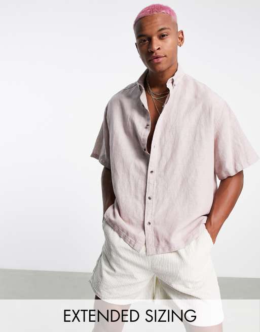 ASOS DESIGN – Kastiges Oversize-Leinenhemd in Rosa