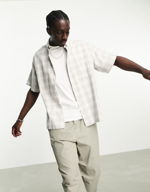 ASOS DESIGN – Kastiges Oversize-Longline-Hemd mit Dad-Karomuster in Grau