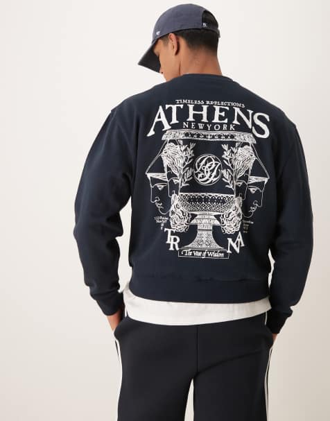 ASOS DESIGN – Kastiges Oversize-Oberteil in Marineblau mit Rundhalsausschnitt und Stadtprint - view 1