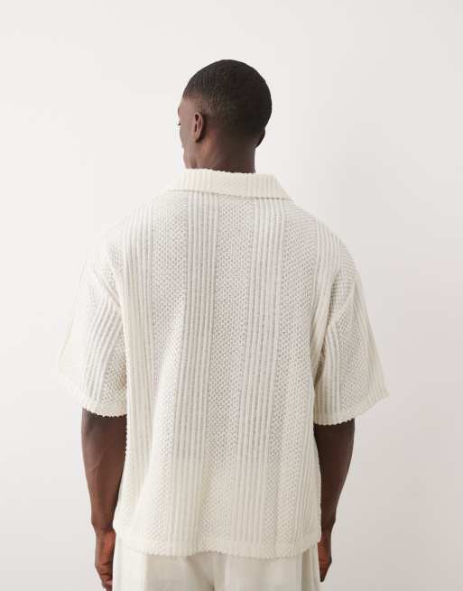 ASOS DESIGN – Kastiges Oversize-Polohemd aus strukturiertem Material in Creme, 3 von 5