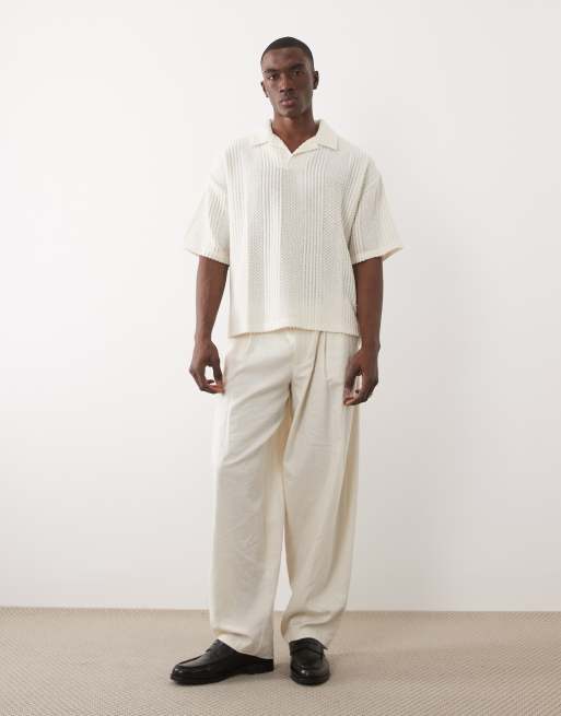 ASOS DESIGN – Kastiges Oversize-Polohemd aus strukturiertem Material in Creme, 4 von 5
