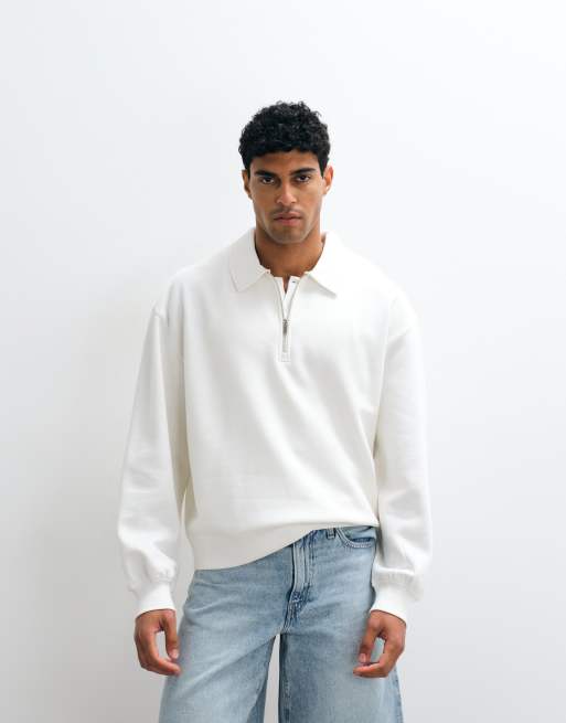 ASOS DESIGN – Kastiges Oversize-Polohemd in Beige mit kurzem Reißverschluss, 5 von 5