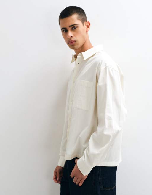 ASOS DESIGN kastiges Oversize-Popeline-Hemd in Wollweiß, 4 von 5