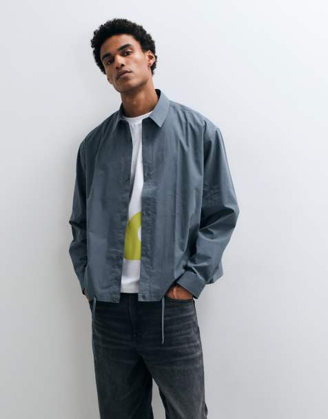 ASOS DESIGN kastiges Oversize-Popeline-Hemd mit Tunnelzugsaum in Grau - view 1
