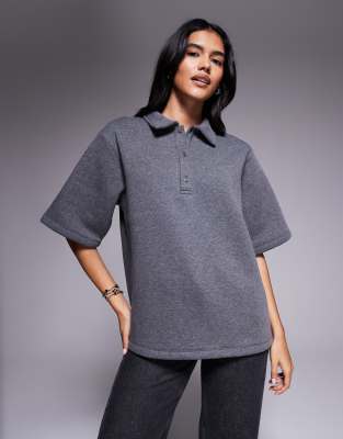 ASOS DESIGN - Kastiges Oversize-Rugby-Oberteil aus schwerem Sweatstoff in Anthrazit-Grau