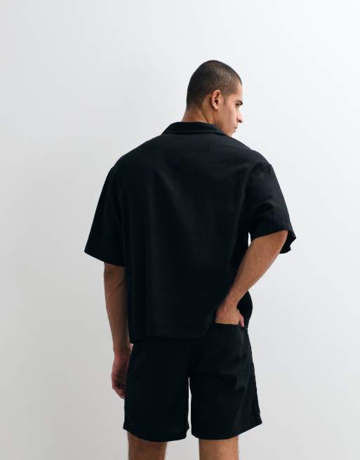 ASOS DESIGN – Kastiges Oversize-Schlupfhemd aus Leinenmix in Schwarz, Kombiteil, 3 von 5
