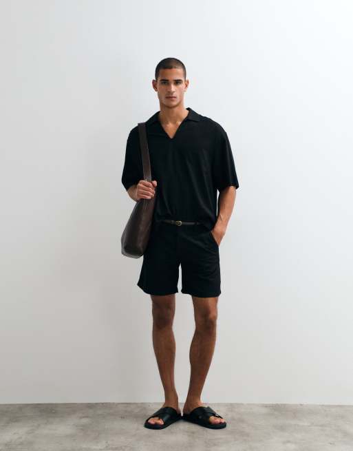 ASOS DESIGN – Kastiges Oversize-Schlupfhemd aus Leinenmix in Schwarz, Kombiteil, 4 von 5