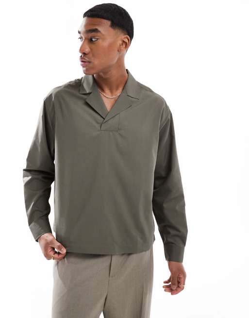 ASOS DESIGN – Kastiges Oversize-Schlupfhemd in Khaki