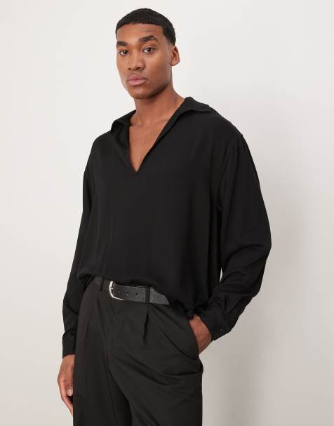 ASOS DESIGN – Kastiges Oversize-Schlupfhemd in Schwarz mit tiefem V-Ausschnitt - view 1