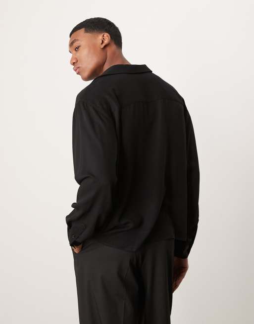 ASOS DESIGN – Kastiges Oversize-Schlupfhemd in Schwarz mit tiefem V-Ausschnitt, 4 von 4