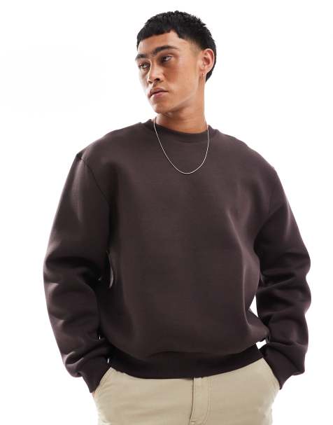 ASOS DESIGN – Kastiges Oversize-Sweatshirt aus Scuba-Stoff in Braun - view 1