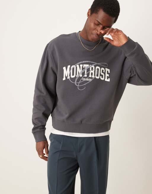 ASOS DESIGN – Kastiges Oversize-Sweatshirt in Anthrazit mit „Montrose“-Print