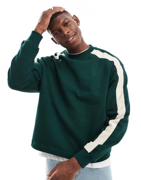 ASOS DESIGN – Kastiges Oversize-Sweatshirt in Dunkelgrün mit kontrastierenden seitlichen Zierstreifen - view 1
