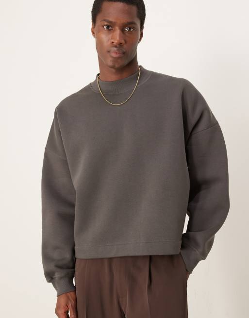 ASOS DESIGN – Kastiges Oversize-Sweatshirt in Khaki mit überschnittener Schulterpartie