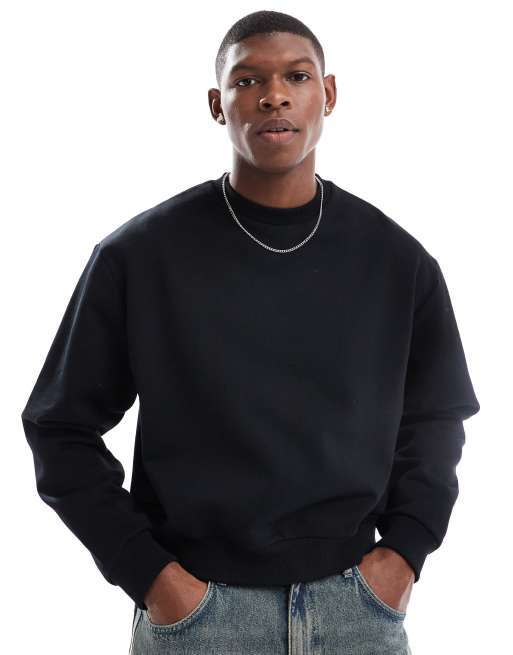 ASOS DESIGN – Kastiges Oversize-Sweatshirt in Schwarz mit überschnittener Schulter, 400 g/m²