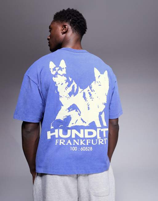 ASOS DESIGN – Kastiges Oversize-T-Shirt aus 220 g/m² schwerem Material in verwaschenem Blau mit Grafikprint
