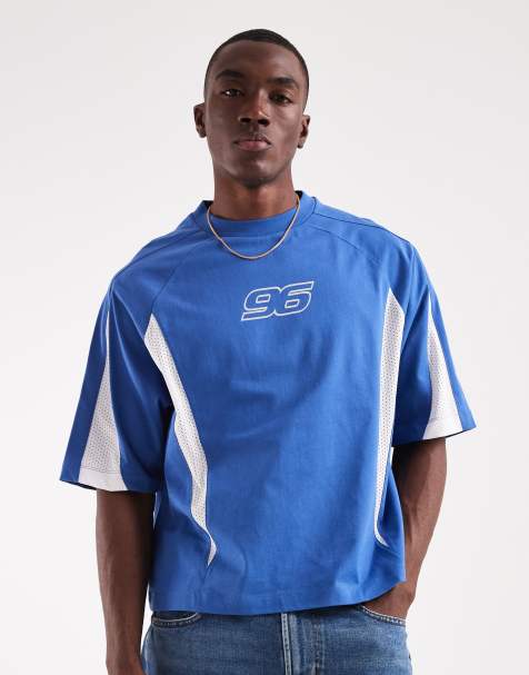 ASOS DESIGN – Kastiges Oversize-T-Shirt aus Airtex-Stoff in Marineblau mit 96-Grafikprint - view 1