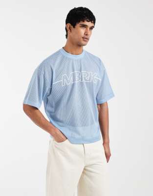Kastiges Oversize-T-Shirt aus Airtext-Material in Hellblau Blau XL