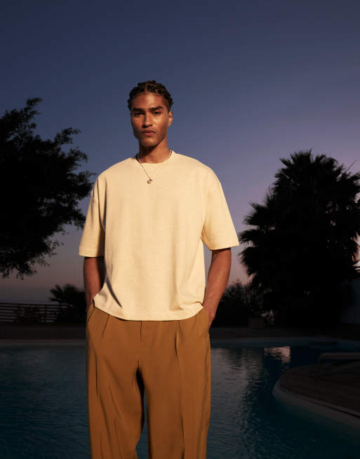 ASOS DESIGN – Kastiges Oversize-T-Shirt aus hochwertigem, 300 g/m² schwerem Material in Hellbeige meliert