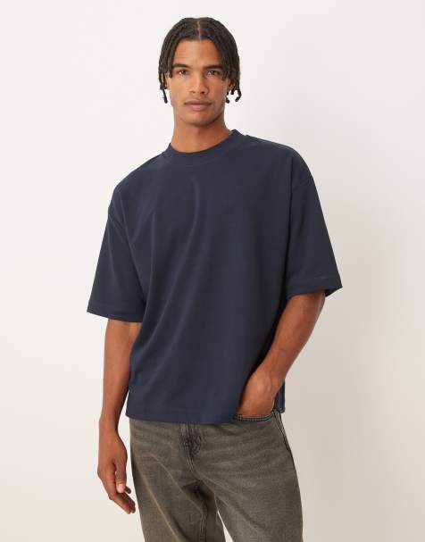 ASOS DESIGN – Kastiges Oversize-T-Shirt aus schwerem Baumwollmix in Marineblau mit breatheMAX™-Technologie - view 1