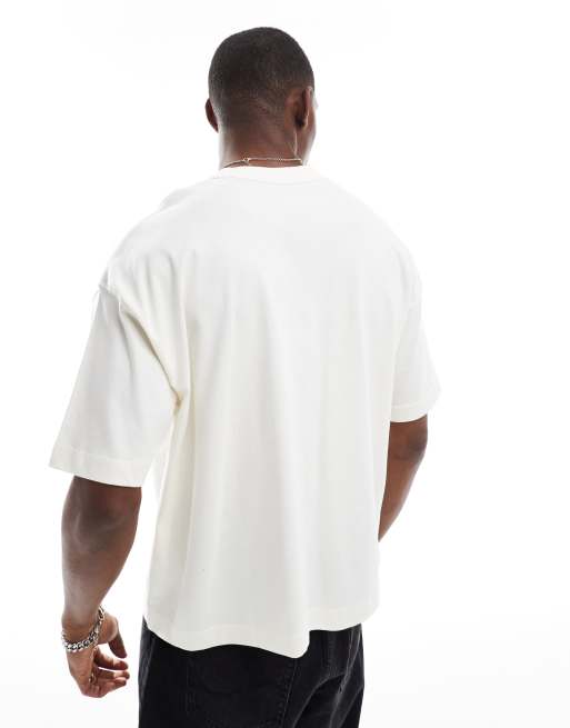 ASOS DESIGN – Kastiges Oversize-T-Shirt aus schwerem Stoff in Cremeweiß, 4 von 4