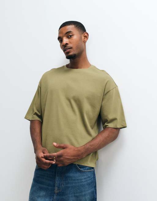 ASOS DESIGN – Kastiges Oversize-T-Shirt aus schwerem Stoff in Khaki, 2 von 5