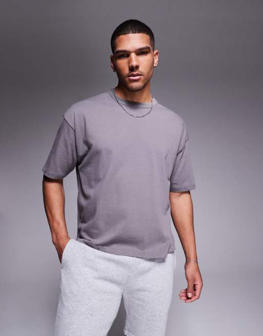 ASOS DESIGN – Kastiges Oversize-T-Shirt in Anthrazit aus schwerem Material, 240 g/m² 