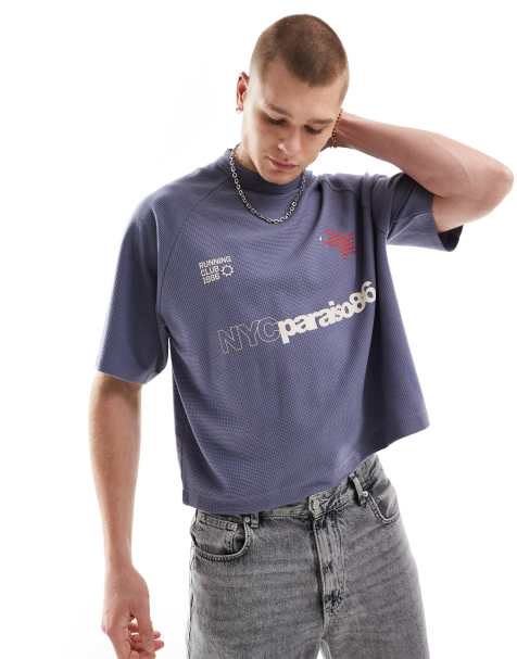 ASOS DESIGN – Kastiges Oversize-T-Shirt in Anthrazit mit Waffelstruktur mit Sportgrafik - view 1