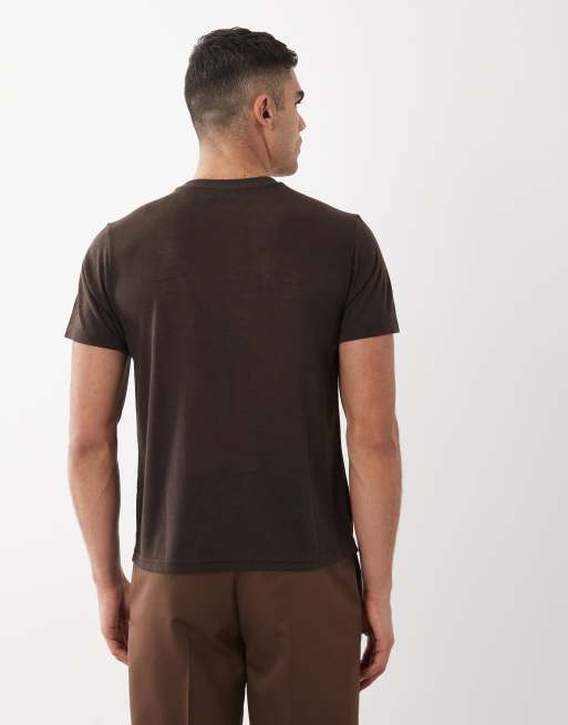 ASOS DESIGN – Kastiges Oversize-T-Shirt in brauner Leinenoptik mit regulärer Passform, 3 von 5