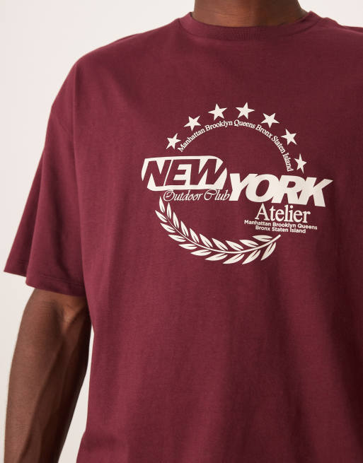ASOS DESIGN – Kastiges Oversize-T-Shirt in Burgunderrot mit „New York“-Grafikprint, 5 von 5