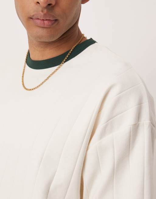 ASOS DESIGN – Kastiges Oversize-T-Shirt in Creme mit breiter Rippenstruktur, 4 von 4