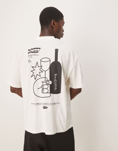 ASOS DESIGN – Kastiges Oversize-T-Shirt in Creme mit Drinks-Grafikprint - view 1