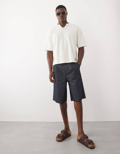 ASOS DESIGN – Kastiges Oversize-T-Shirt in Creme mit eingekerbtem Ausschnitt und unebener Struktur  , 2 von 7