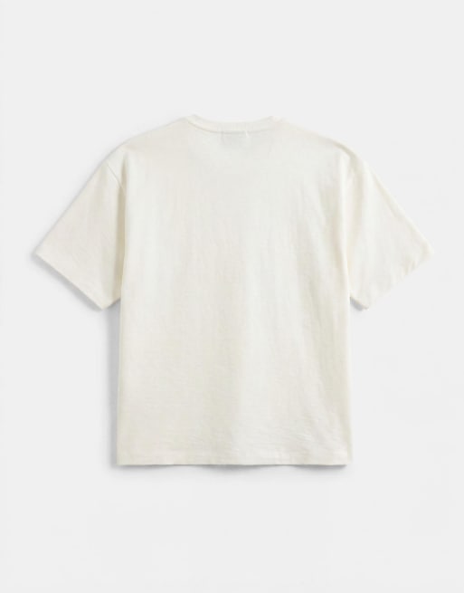 ASOS DESIGN – Kastiges Oversize-T-Shirt in Creme mit eingekerbtem Ausschnitt und unebener Struktur  , 7 von 7