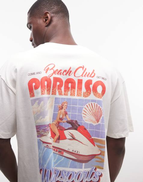 ASOS DESIGN – Kastiges Oversize-T-Shirt in Creme mit Schnellboot-Grafikprint - view 1