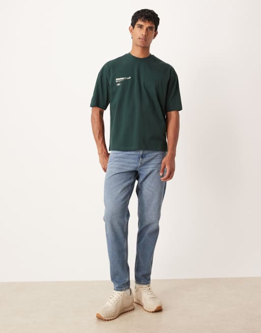 ASOS DESIGN – Kastiges Oversize-T-Shirt in Dunkelgrün mit Blumenprint, 2 von 5