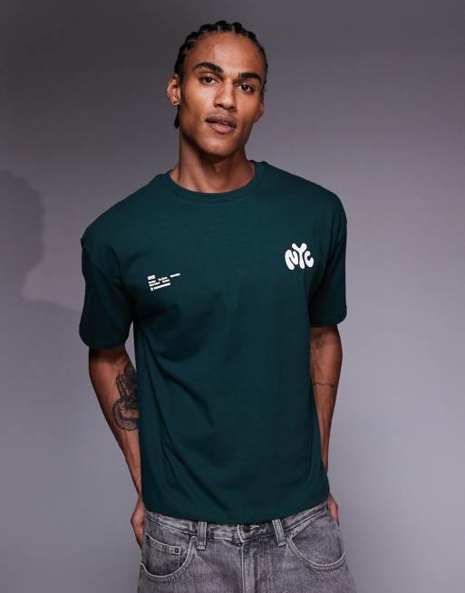 ASOS DESIGN – Kastiges Oversize-T-Shirt in Dunkelgrün mit NYC-Schriftzug, 3 von 5