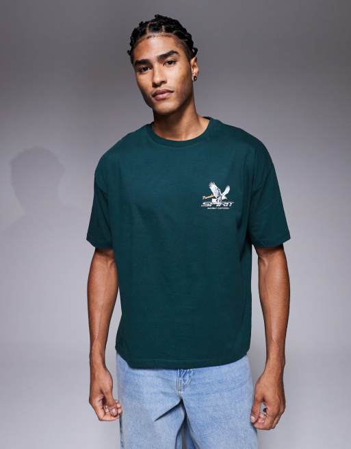 ASOS DESIGN – Kastiges Oversize-T-Shirt in Dunkelgrün mit Racing-Grafikprint, 3 von 5