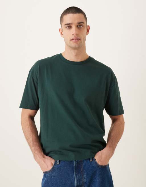 ASOS DESIGN – Kastiges Oversize-T-Shirt in Dunkelgrün mit Textgrafik, 3 von 5